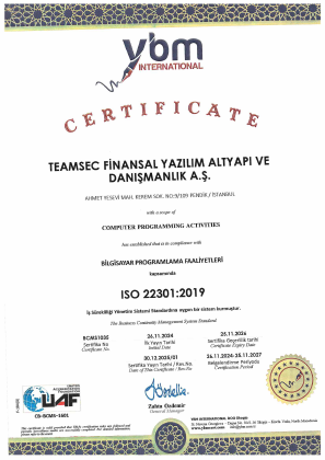 TeamSec ISO 22301 sertifikası